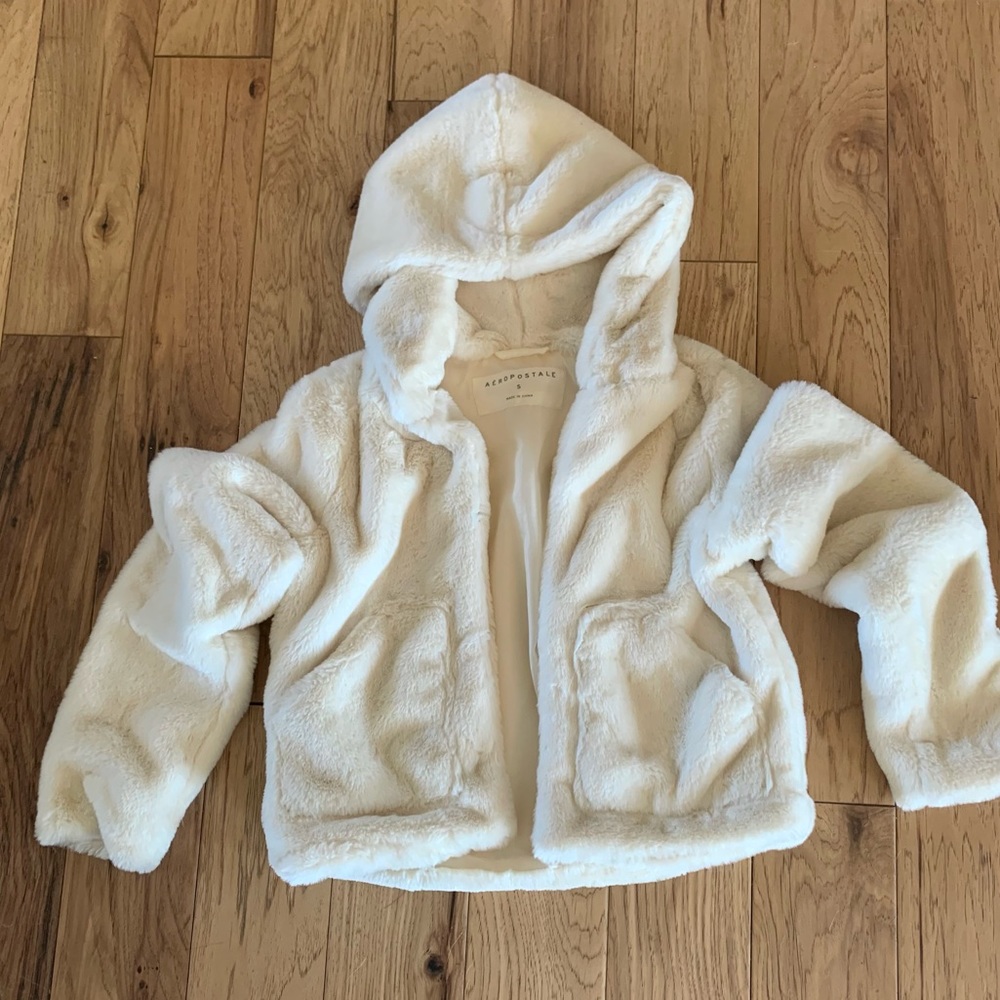 Aeropostale Mint condition! Super hooded soft furry dress jacket S